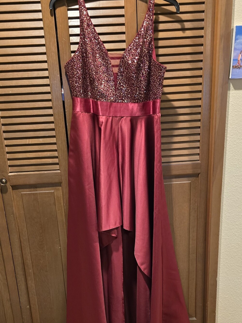 NWT - Plus Size Burgundy High-Low Sequin Evening Prom Dress - Picture 6 of 10